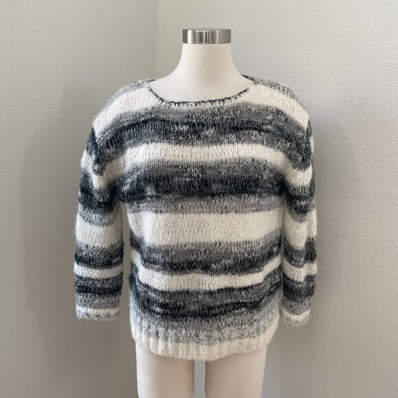 Maje 2 Womens Medium Mohair Wool Alpaca Blend Pullover Sweater Striped Knit Top - Picture 1 of 8
